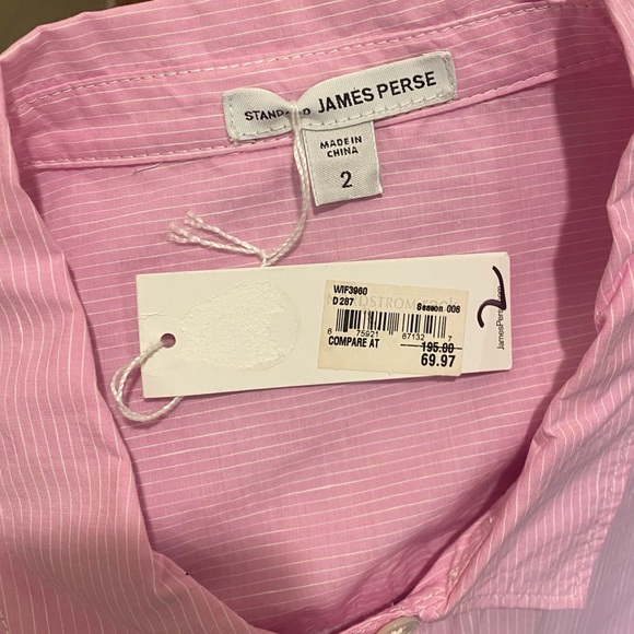 NWT! James Perse Button down shirt , pink /white pinstripes , size 2 . - Picture 4 of 6